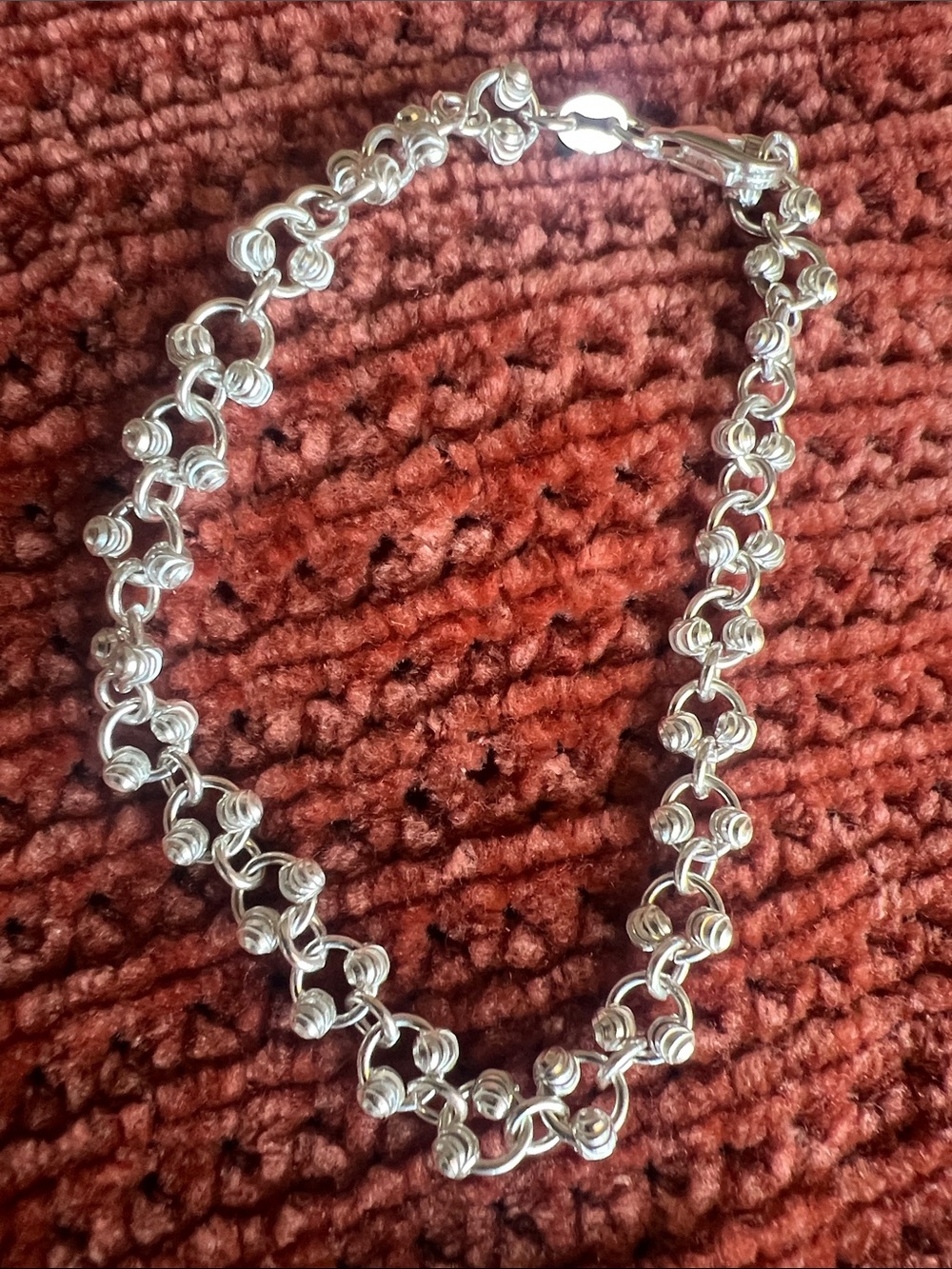 Sterling Silver Rope Bead Link Bracelet - Silver
